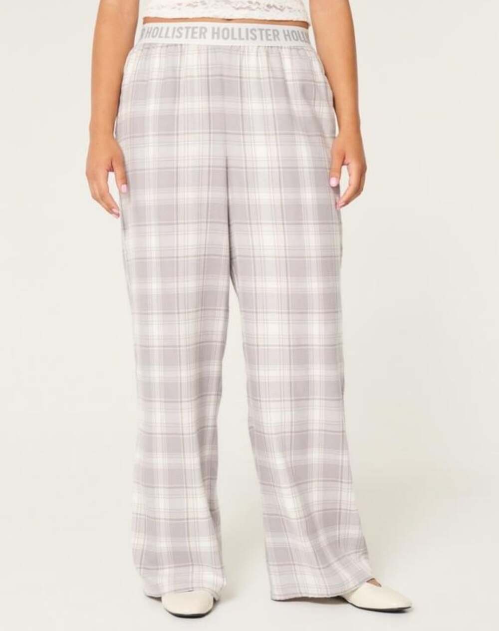 Hollister Gilly Hicks Gray & White Plaid Flannel Pajama Pants Size